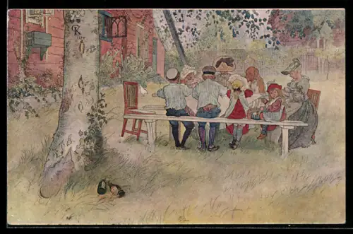 Künstler-AK sign. Carl Larsson: Frukost under stora björken