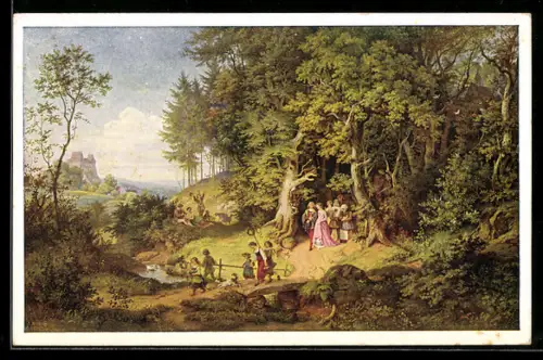 Künstler-AK Ludwig Richter: Brautzug in einer Frühlingslandschaft