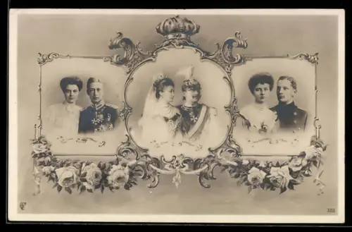 AK Kaiser Wilhelm II. mit Garde du Corps Helm, Kronprinz mit Gemahlin von Preussen