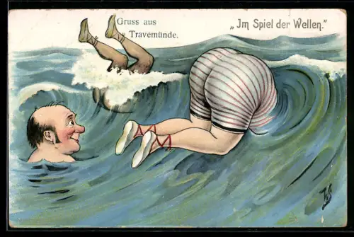 Künstler-AK Willi Scheuermann: Travemünde, Im Spiel der Wellen