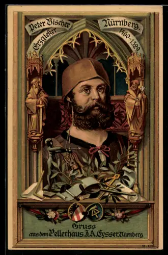 AK Nürnberg, Peter Vischer im Portrait, der Erzgiesser, Wappen