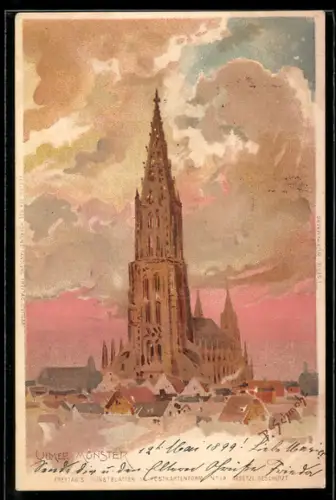 Künstler-Lithographie P. Schmohl: Ulm, Motiv vom Münster