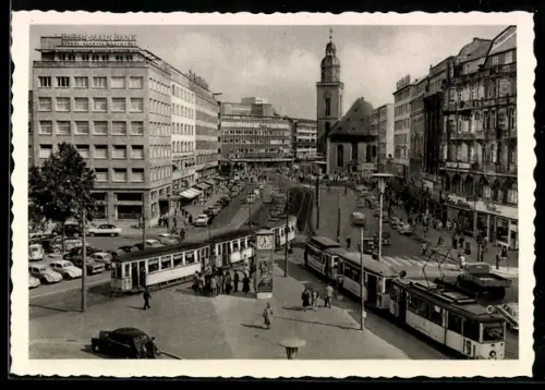 AK Frankfurt /Main, Rossmarkt mit Strassenbahnen und Katharinenkirche