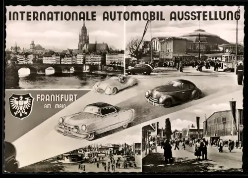AK Frankfurt am Main, Int. Automobil Ausstellung 1953, Ortsansicht, Autos, Messegelände