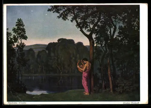 Künstler-AK Walter Einbeck: Mystische Stunde, Mann mit Harfe