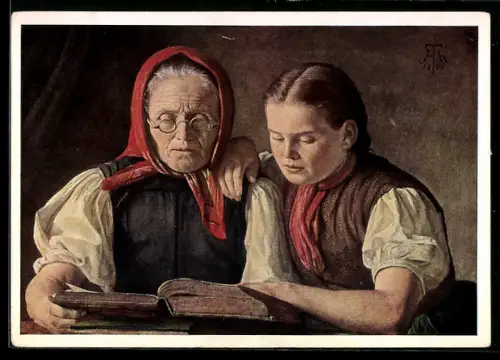 Künstler-AK Hans Thoma: Mutter und Schwester des Künstlers