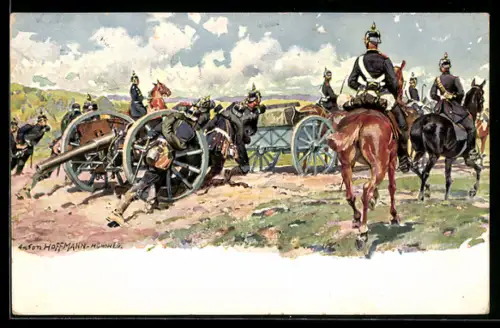 Künstler-AK Anton Hoffmann - München: Soldaten transportieren Kanonen
