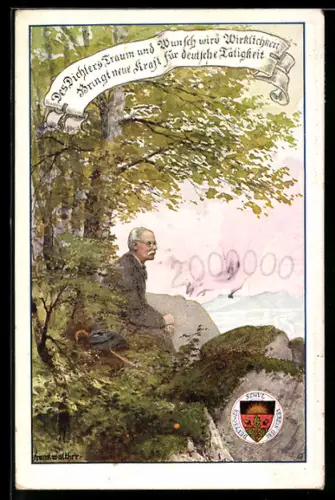 AK Deutscher Schulverein NR 105: Dichter sitzt an einem Berghang