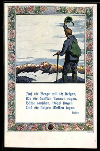 Künstler-AK Auf die Berge will ich steigen, wo die dunklen Tannen ragen...