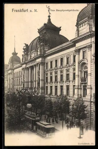 AK Frankfurt, Hauptpostgebäude, Strassenbahn