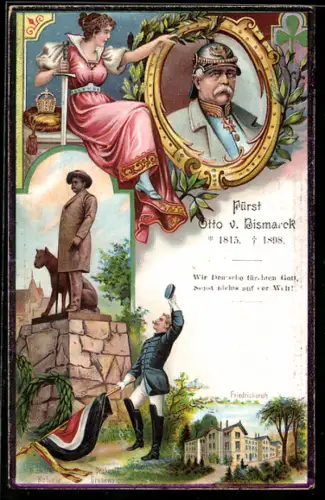 AK Bismarck mit Pickelhaube, Bismarckdenkmal Friedrichsruh