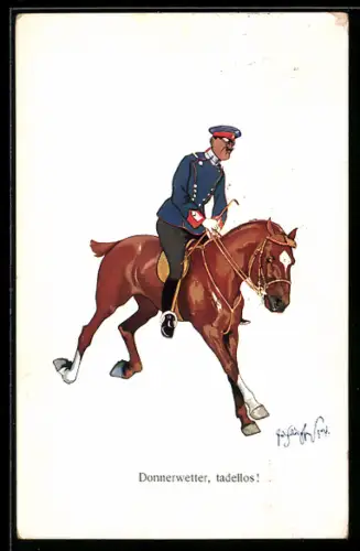 Künstler-AK Fritz Schönpflug: Soldat in Uniform auf einem Pferd