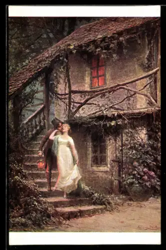 Künstler-AK Lapina Nr.1602: Mann verabschiedet sich von seiner Frau