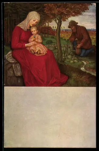 Künstler-AK Matthäus Schiestl: Flucht nach Ägypten, Jesu