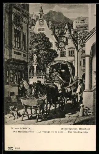 Künstler-AK Moritz von Schwind: Die Hochzeitsreise, Rast bei der Kutschfahrt