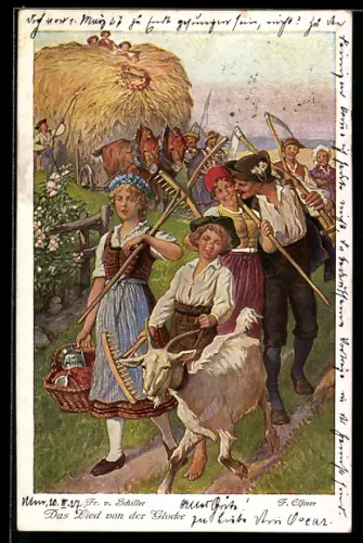 Künstler-AK Felix Elssner: Das Lied von der Glocke, Friedrich Schiller, Bauern kehren vom Felde zurück