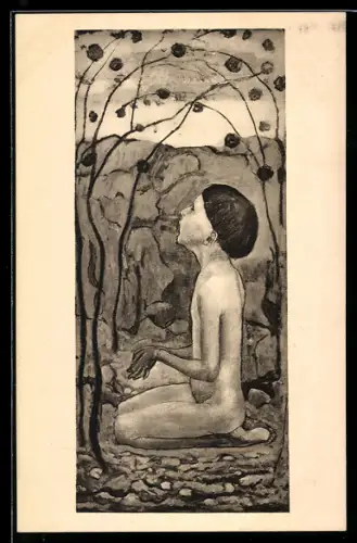 Künstler-AK Ferdinand Hodler: nackter Knabe kniend, Studie zum Auserwählten