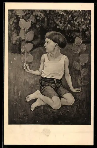 Künstler-AK Ferdinand Hodler: Knabe kniend, etwa 1893