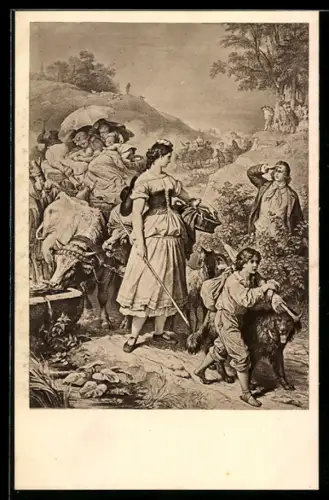 Künstler-AK W. v. Kaulbach: Goethe-Galerie, Dorothea, der Flüchtlingstreck