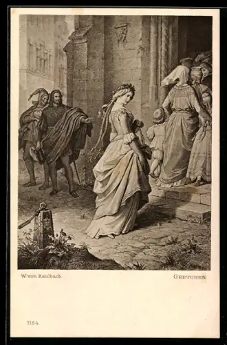 AK Gretchen aus Goehtes Faust geht in die Kirche