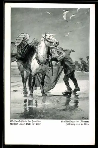 Künstler-AK Heinrich Kley: Nieuwpoort, Krabbenfänger bei der Arbeit