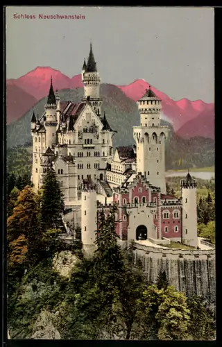 AK Schwangau, Schloss Neuschwanstein im Abendrot