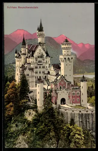 AK Schwangau, Schloss Neuschwanstein im Abendrot