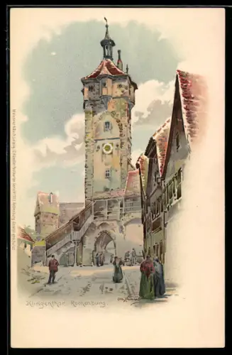 Künstler-Lithographie Rothenburg, am Klingenthor