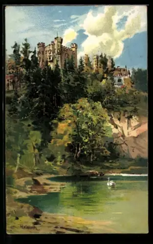 Künstler-AK Karl Heinisch: Hohenschwangau, Ortsansicht mit Schloss