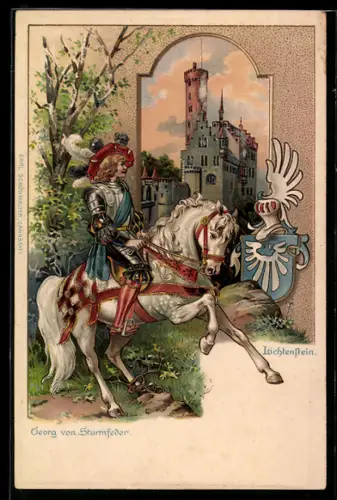 AK Märchen Lichtenstein, Georg von Sturmfeder zu Pferd