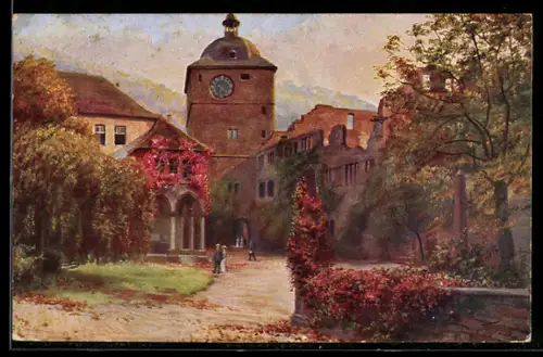 Künstler-AK Heinrich Hoffmann: Heidelberg, Schloss, Wartturm, Ludwigsbau und Ruprechtsbau