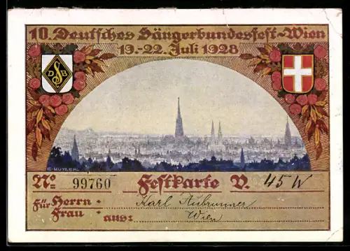 Künstler-AK Wien, 10. Deutsches Sängerbundesfest 1928, Festkarte V