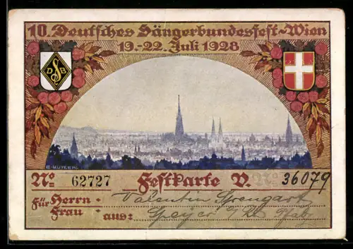 Künstler-AK Wien, 10. Deutsches Sängerbundesfest 1928, Festkarte V