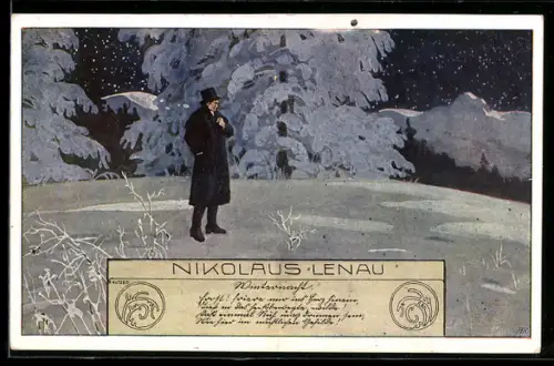 Künstler-AK Ernst Kutzer: Mann in einer verschneiten Landschaft