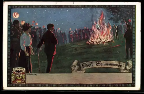 Künstler-AK Ernst Kutzer: Heil Sonnenwende, Sonnenwendfeuer