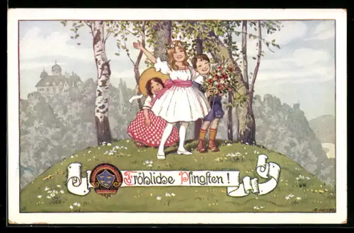 Künstler-AK Ernst Kutzer: Kinder mit Pfingstgrüssen