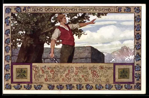 Künstler-AK Ernst Kutzer: Bund der Deutschen in Nordmähren, Mann mit Schwert in der Hand