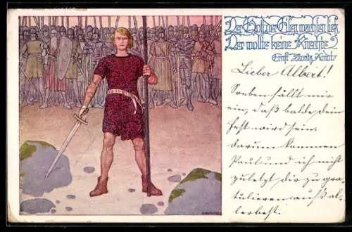 Künstler-AK Ernst Kutzer: Kampfbereiter Ritter vor seinem Heer