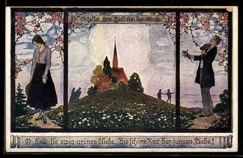 Künstler-AK Ernst Kutzer: Friedrich Schiller: Das Lied von der Glocke, Paar unter Rosen