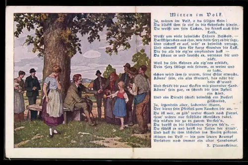 Künstler-AK Ernst Kutzer: Mitten im Volk, Kinder und Erwachsene unter einer Eiche