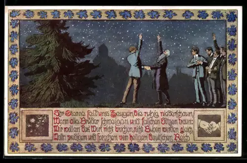 Künstler-AK Ernst Kutzer: Bund der Deutschen in Nordmähren, Ihre Sterne seid uns Zeugen..., Männer unterm Sternenhimmel