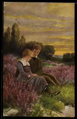 Künstler-AK R. Borrmeister: Paar sitzt zusammen im Gras