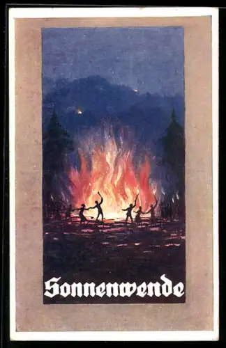 AK Sonnenwende, Paare tanzen ums Feuer