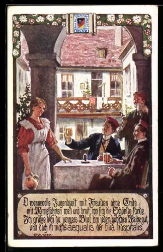 Künstler-AK Ernst Kutzer: Studenten bei einem Trinkgelage
