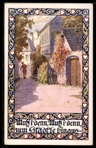 AK Muss i` denn zum Städt`le hinaus, Herr an einer Gasse