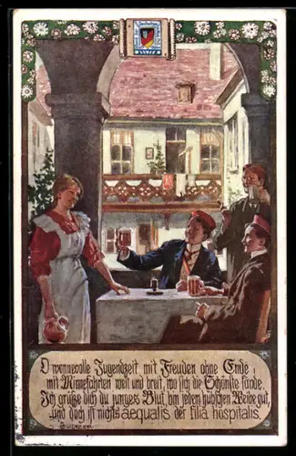 Künstler-AK Ernst Kutzer: Studenten bei einem Trinkgelage