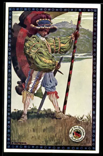 Künstler-AK Ernst Kutzer: Ritter mit Schwert und Lanze, Bund der Deutschen in Nordmähren