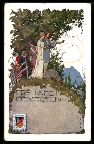 Künstler-AK Ernst Kutzer: Paar mit Gesellschaft auf einem Berg