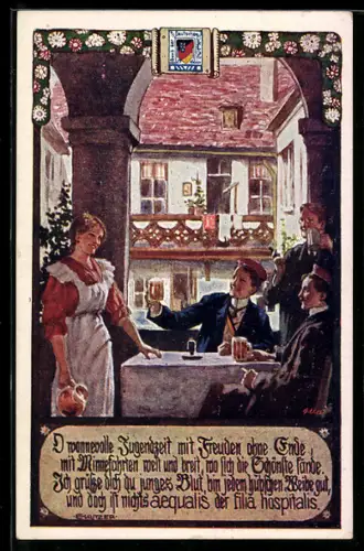 Künstler-AK Ernst Kutzer: Studenten bei einem Trinkgelage