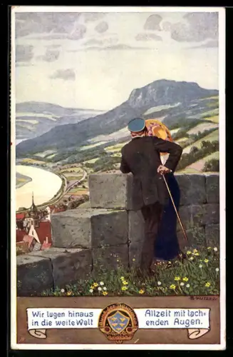 Künstler-AK Ernst Kutzer: Bund der Deutschen in Niederösterreich, Wir lugen hinaus in die weite Welt...